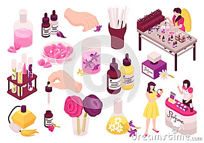 Isometric Perfume Icon Set Vector Illustration