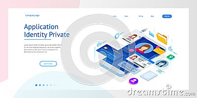 Isometric Personal Data Information App, Identity Private Concept. Digital data Secure Banner. Biometrics technology Vector Illustration