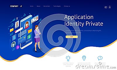 Isometric Personal Data Information App, Identity Private Concept. Digital data Secure Banner. Biometrics technology Vector Illustration