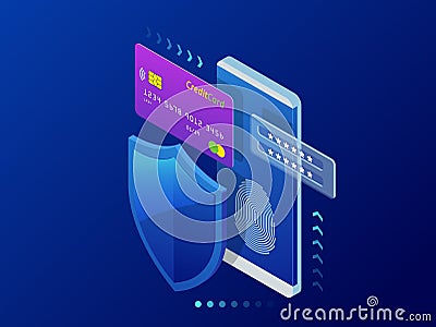 Isometric personal data protection web banner concept. Cyber security and privacy. Traffic Encryption, VPN, Privacy Vector Illustration