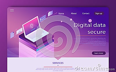 Isometric personal data protection web banner concept. Mobile payments, personal data protection. Vector Illustration