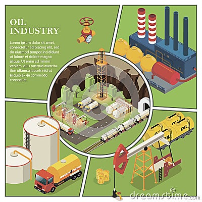 Isometric Petroleum Industry Composition Vector Illustration