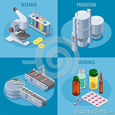 Isometric Pharmaceutical Industry Square Composition Vector Illustration