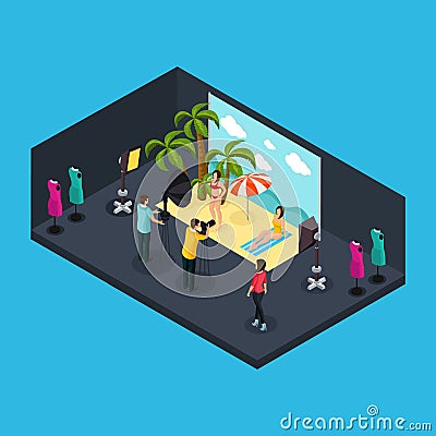Isometric Photographing Process Concept Vector Illustration