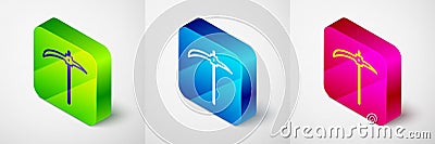 Isometric Pickaxe icon isolated on grey background. Square button. Vector Vector Illustration