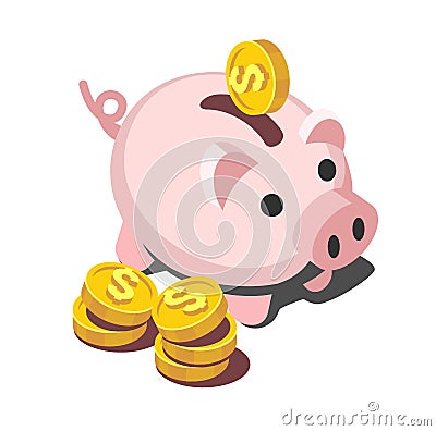 Isometric piggy bank with coin vector Vector Illustration