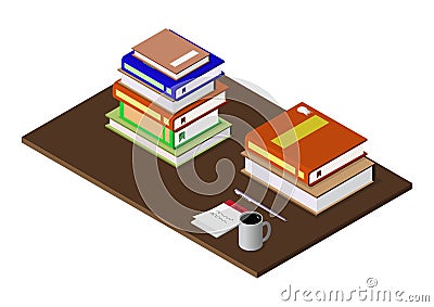 Isometric pile of books on a table Vector Illustration