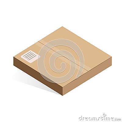 Isometric pizza cardboard box, brown closed food package for delivery Vector Illustration