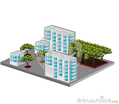 isometric place design Cartoon Illustration