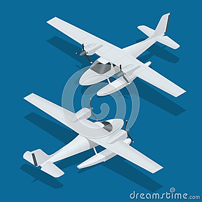 Isometric plane hydro aircraft. Air transportation infographics, vector illustration. Vector Illustration