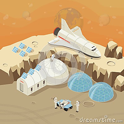 Isometric Planet Exploration And Colonization Concept Vector Illustration