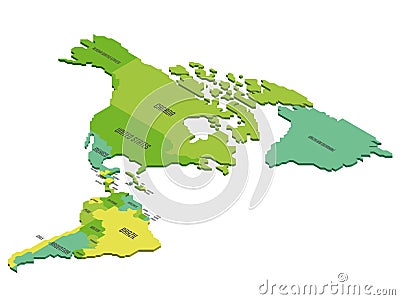 Isometric political map of Americas Vector Illustration