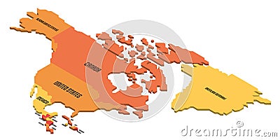 Isometric political map of North America Vector Illustration