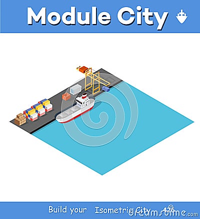 Isometric port cargo ship Vector Illustration