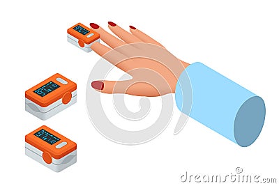 Isometric Portable Pulse Oximetry, Pulse Oximeter Fingertip. Pulse oximetry is a noninvasive method for monitoring a Vector Illustration