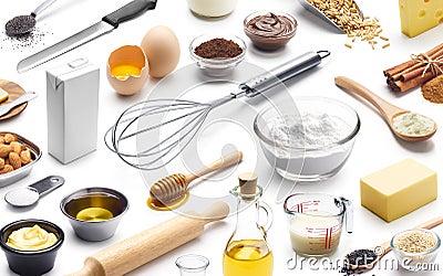 Isometric presentation of baking ingredients Stock Photo