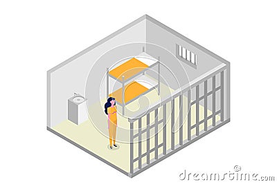 Isometric prison cell. Vector jail, Incarceration concept. Vector Illustration