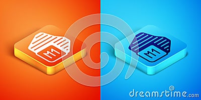 Isometric Processor icon isolated on orange and blue background. CPU, central processing unit, microchip, microcircuit Vector Illustration