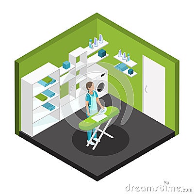 Isometric Professional Cleaning Service Template Vector Illustration