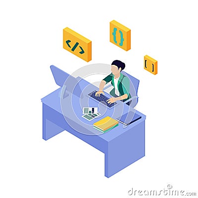 Isometric Programmers Brackets Composition Vector Illustration
