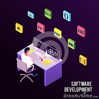 Isometric Programmers Composition Vector Illustration