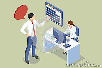 Isometric Project manager working, Organizer app with appointments, messages Task manager and project schedule Vector Illustration