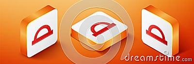 Isometric Protractor grid for measuring degrees icon isolated on orange background. Tilt angle meter. Measuring tool. Geometric Stock Photo