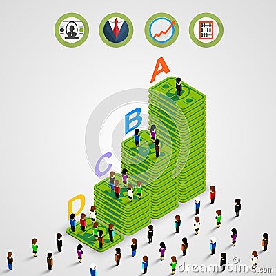 Isometric Pyramid money with people Vector Illustration