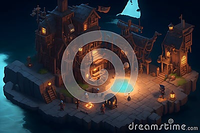 Isometric Pirete Cova RPG Scene Unreal Engine Dark Background generated by Ai Stock Photo