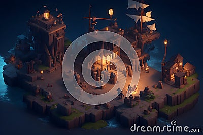 Isometric Pirete Cova RPG Scene Unreal Engine Dark Background generated by Ai Stock Photo