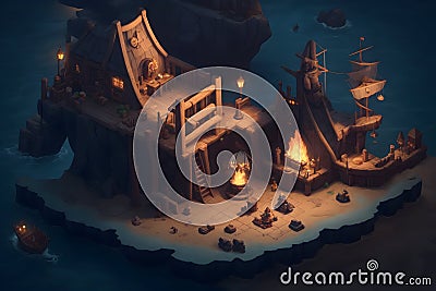 Isometric Pirete Cova RPG Scene Unreal Engine Dark Background generated by Ai Stock Photo