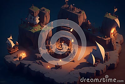 Isometric Pirete Cova RPG Scene Unreal Engine Dark Background generated by Ai Stock Photo