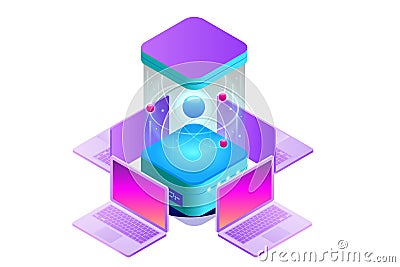 Isometric Quantum computing or Supercomputing. A quantum computer is a device that performs quantum computing. Vector Vector Illustration