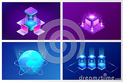 Isometric Quantum computing or Supercomputing. A quantum computer is a device that performs quantum computing. Vector Vector Illustration