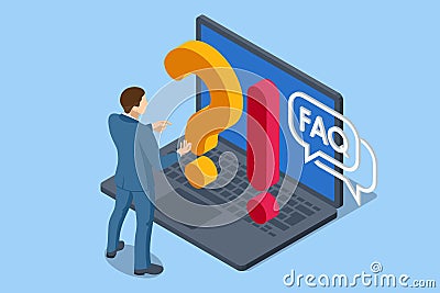 Isometric Question Marks, Message box with question, Chatbot technology, AI chat bot based on artificial intelligence Vector Illustration