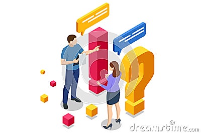 Isometric Question Marks, Message box with question, Chatbot technology, AI chat bot based on artificial intelligence Vector Illustration