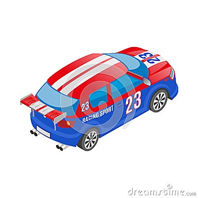 Isometric Racing Car Composition Cartoon Illustration