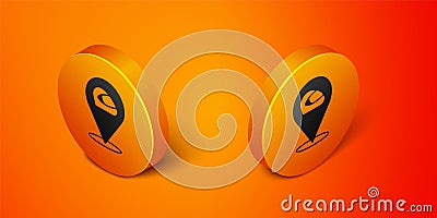 Isometric Racing helmet icon isolated on orange background. Extreme sport. Sport equipment. Orange circle button. Vector Vector Illustration