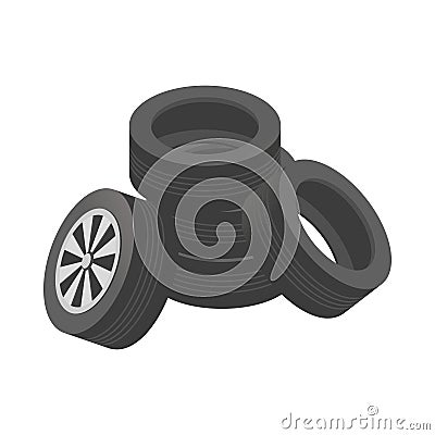 Isometric Tire Pile Composition Cartoon Illustration