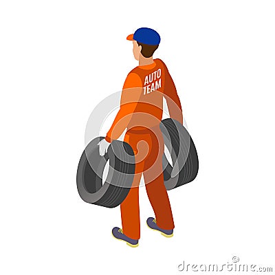 Isometric Racing Technician Composition Vector Illustration