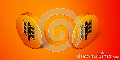 Isometric Racing traffic light icon isolated on orange background. Orange circle button. Vector Vector Illustration
