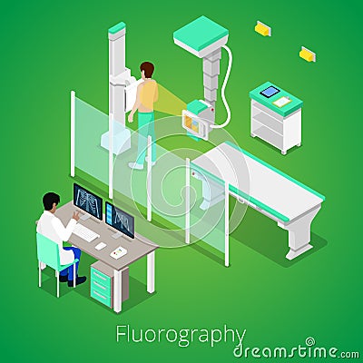 Isometric Radiology Fluorography Procedure with Medical Equipment and Patient Vector Illustration