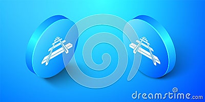 Isometric Railroad icon isolated on blue background. Blue circle button. Vector Vector Illustration