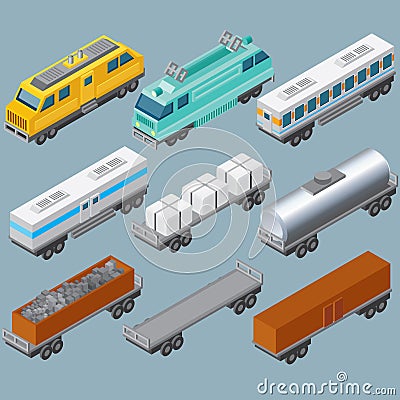 Isometric Railroad Train. Vector Image Vector Illustration