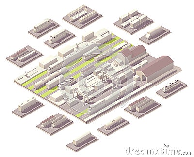 Isometric railroad yard Vector Illustration