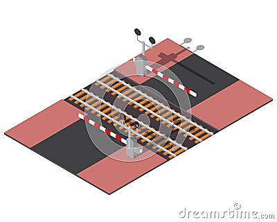 Isometric railway barriers Vector Illustration