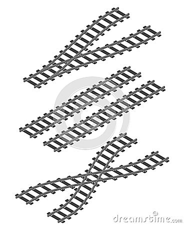 Isometric railway train road rails constructor elements flat design vector illustration Vector Illustration