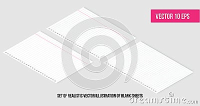 Isometric Realistic vector illustration of blank sheets of square and lined paper from a block. Easily editable mockup vector Vector Illustration