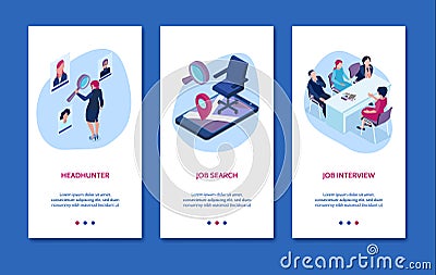 Isometric Recruitment Agency Banner Set Vector Illustration