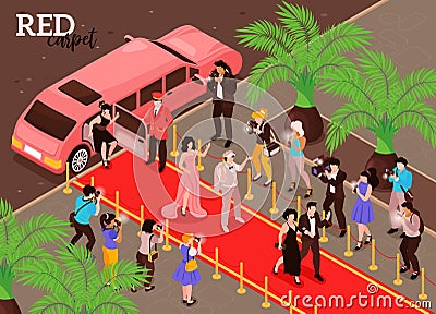 Isometric Red Carpet Composition Vector Illustration